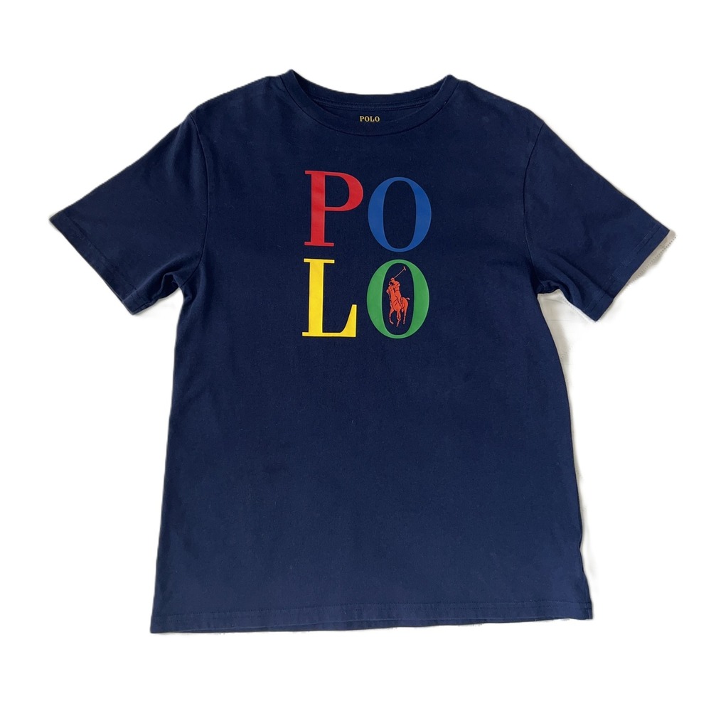 Lot of 2 Polo Ralph Lauren T-shirts Boys 14/16 Navy Blue w/Logo Preppy Retro - Picture 2 of 6
